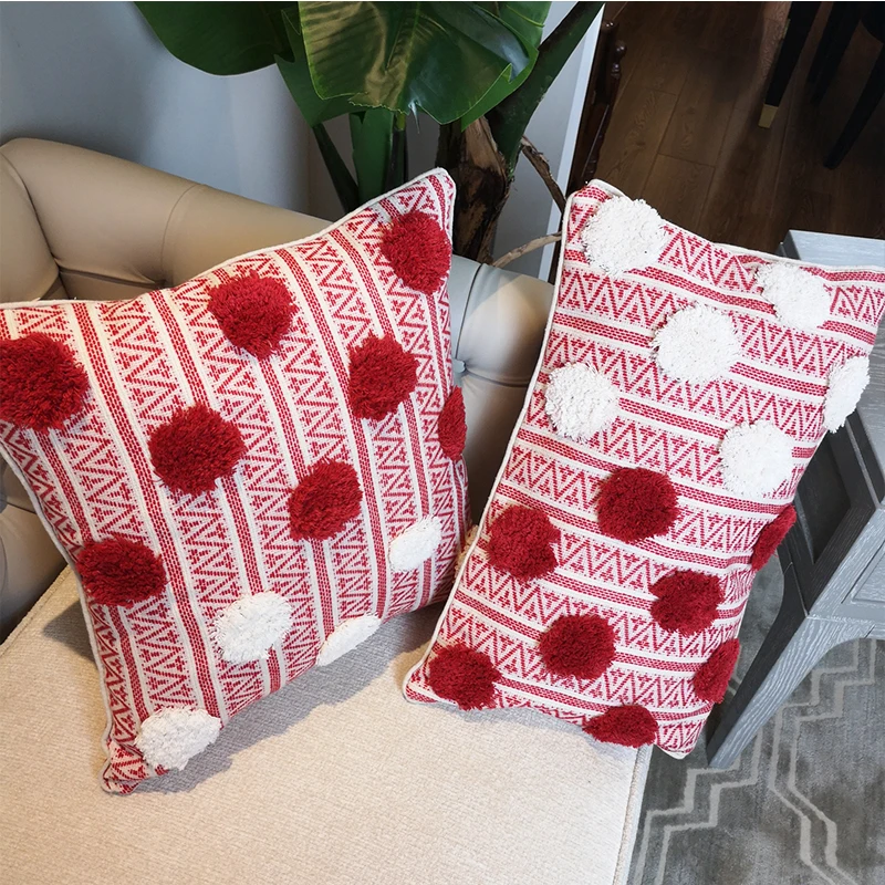 

Cute Dots Cushion Cover Pillow Case Wool Handmade For Sofa Seat Moroccan Style Home Decorative Fringe 45x45cm/30x50cm Zip Open