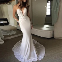 

LORIE 2019 Mermaid Wedding Dresses Stain and Lace Appliques High quality Bride dress Sexy Open Back White Ivory vestido de noiva