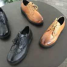 Мальчики натуральная кожа обувь ребенок Оксфорд обувь Дети броги Весна Осень Дети Мальчики Школа обувь Детские Свадебные кроссовки