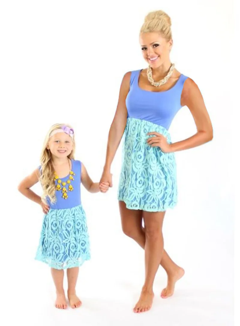 Mother And Daughter Sun Dress Baby Girls Lace Dresses Kids And Parents Summer Dress Family Matching Outfits