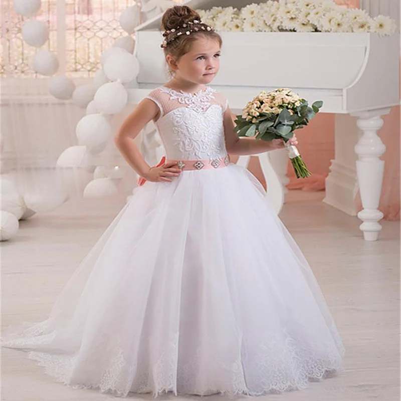Белая аппликация платье без рукавов с цветочным узором для девочек платье на день рождения для девочек на свадьбу платье для первого причастия для девочек - Цвет: Picture color