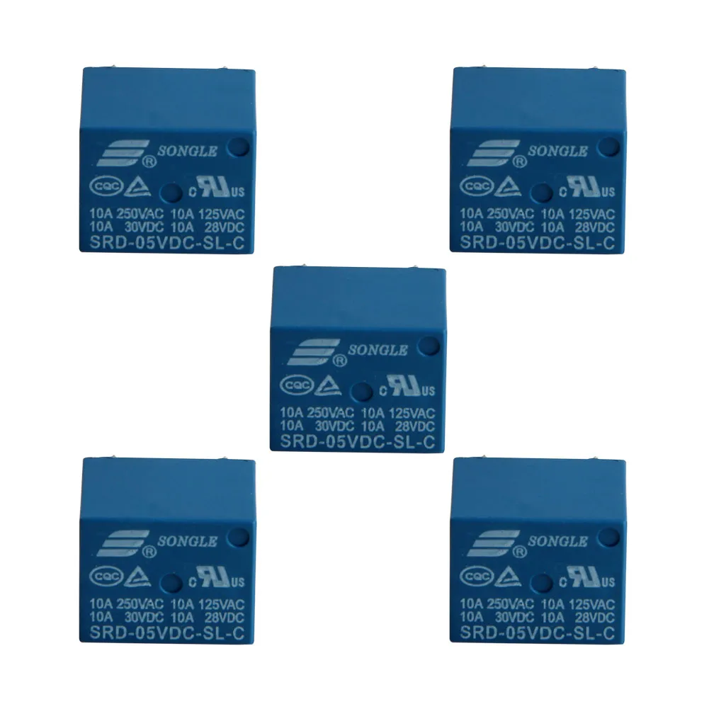 

5Pcs Set Mini 10A 5V DC SONGLE Power Relay SRD-5VDC-SL-C PCB Type