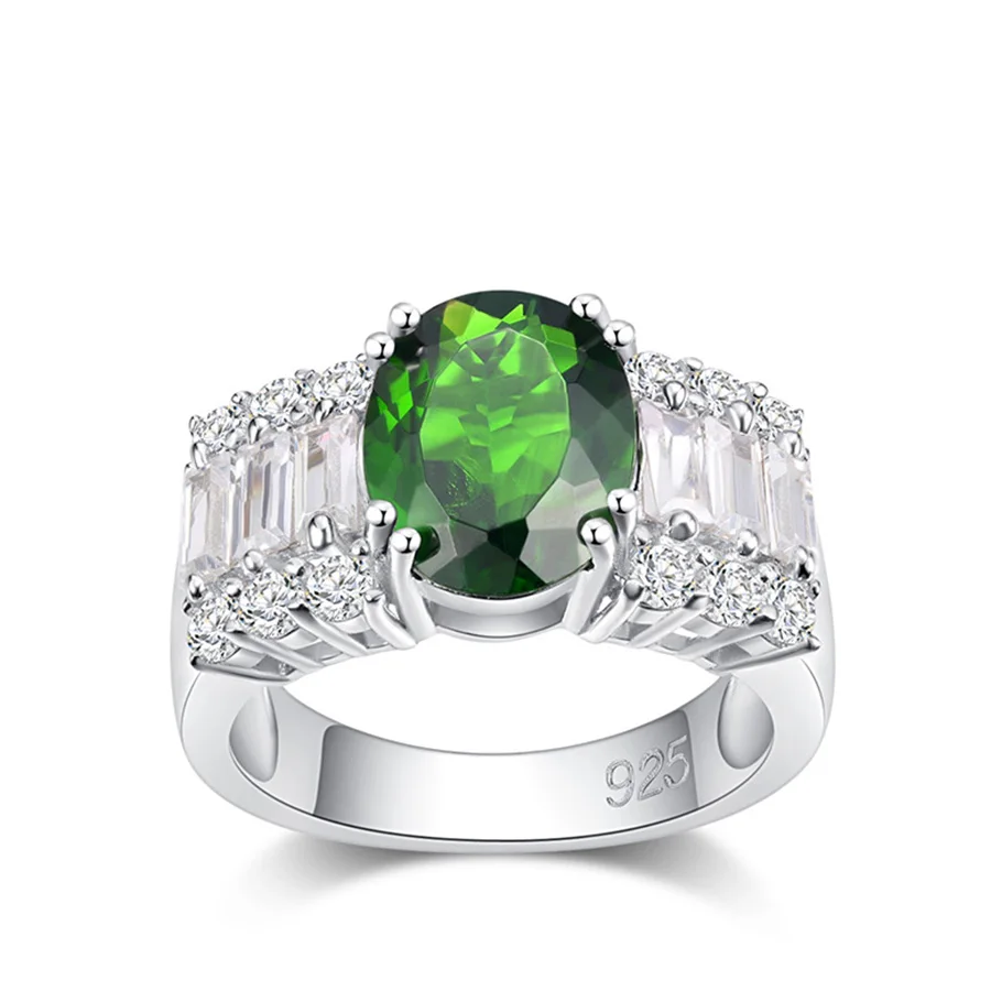 

PJC 925 Sterling Silver Rings Created 10*8mm 2.61cts Oval Shape Chrome Diopside With 1.62cts White Topaz&CZ