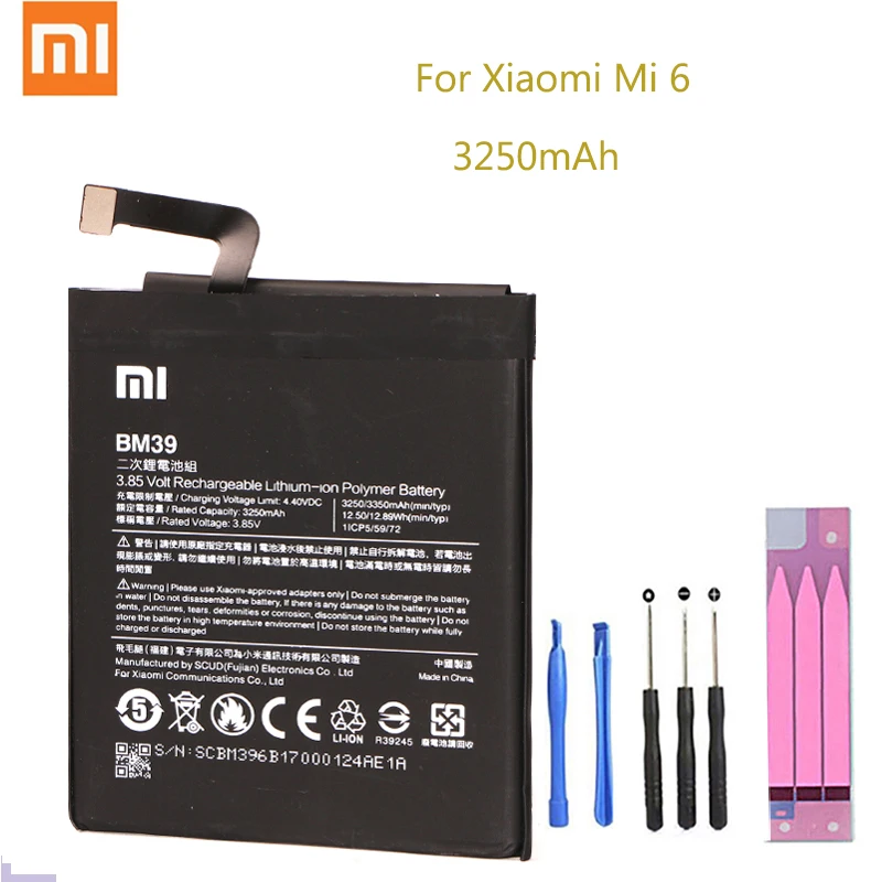 Xiao Mi Оригинальный аккумулятор для телефона BM39 Xiaomi 6 Mi6 3250 мАч сменный бесплатные