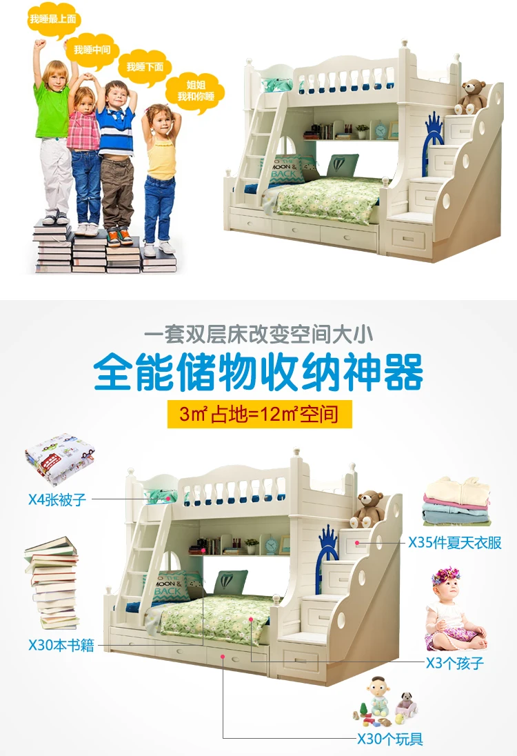 Двухъярусная кровать из цельного дерева для детей купить на АлиЭкспресс