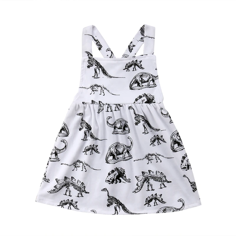 

Kids Baby Girl Summer Dinosaur Dress Sleeveless Back Cross Cotton Clothes Holiday Sundress