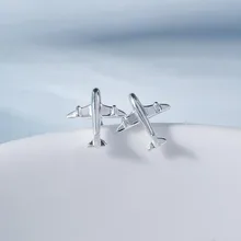 Nova moda bonito prata cor 3d avião avião parafuso prisioneiro brincos para mulher menina artesanal minúsculo