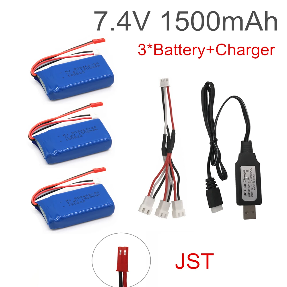 7,4 V 1500mAh Lipo батарея с USB зарядным устройством для FT009 RC лодка 12428 батарея Lipo 2S 7,4 V 1500 mah 903462 2S JST SM T вилка