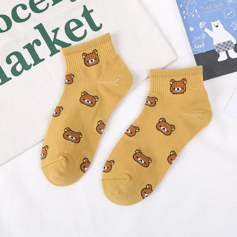 Короткие Носки с рисунком медведя для взрослых; Kuma Rilakkuma; расслабляющие носки в японском стиле для девушек и сестер; Повседневные носки для студентов; 2019Ne'w - Цвет: Yellow Kuma
