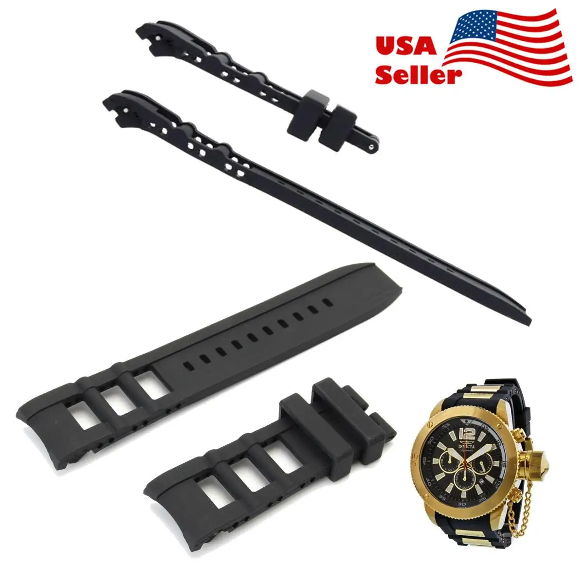 

1Pc 26mm Black Rubber Watch Band Strap Fit Invicta Signature II Russian Diver Chronograph Collection