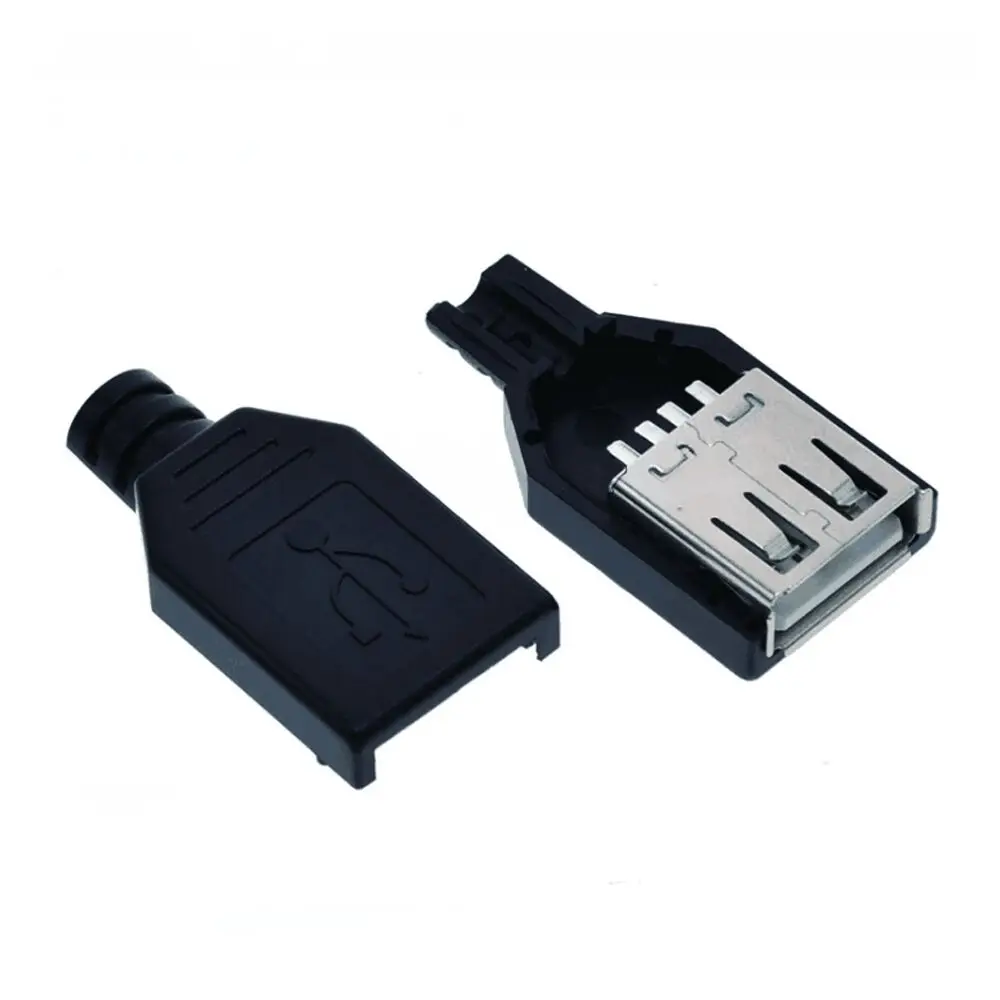 10 шт. тип A Женский USB 4 булавки разъем с черным пластик крышка USB 2,0 подключения адаптер DIY Kit