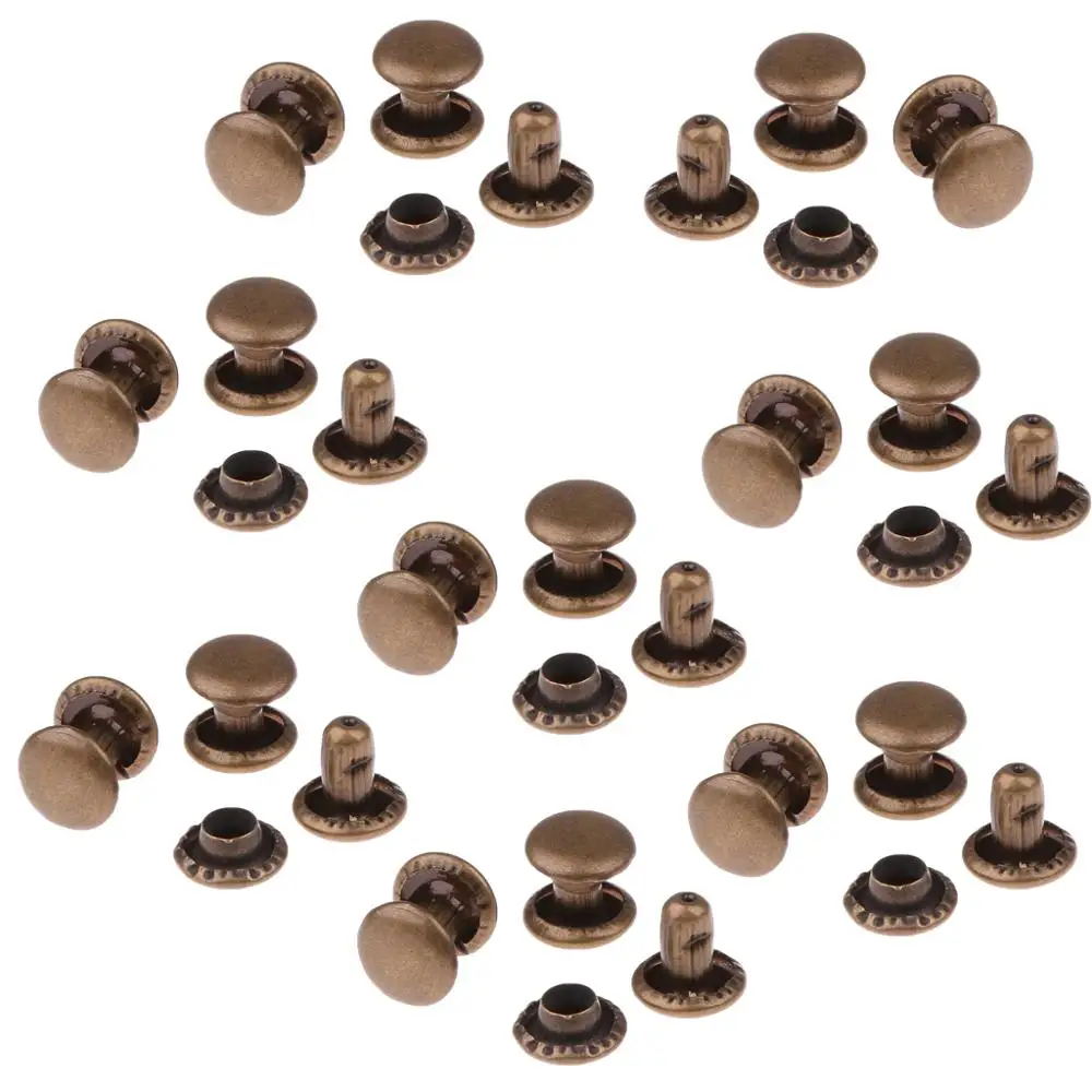 50pcs Round Double Cap Copper Rivets Studs 6x7mm For Jean Pant Antique