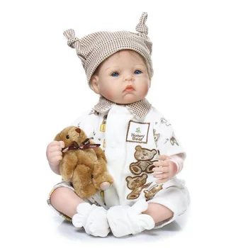 

Nicery 20-22inch 50-55cm Bebe Reborn Doll Soft Silicone Boy Girl Toy Reborn Baby Doll Gift for Children Gray White Hat Bear Doll