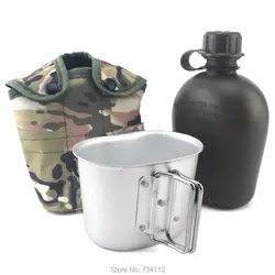 Нам бутылку Творческий Открытый Военные Спорт на открытом воздухе Пеший Туризм Отдых бутылка для воды с Алюминий Столовые чайник и Нейлон