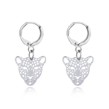 Dayoff Europa oro plata cabeza de leopardo aro aros hembra Animal redondo auricular mujeres joyería encantos pequeños pendientes largos E572(China)