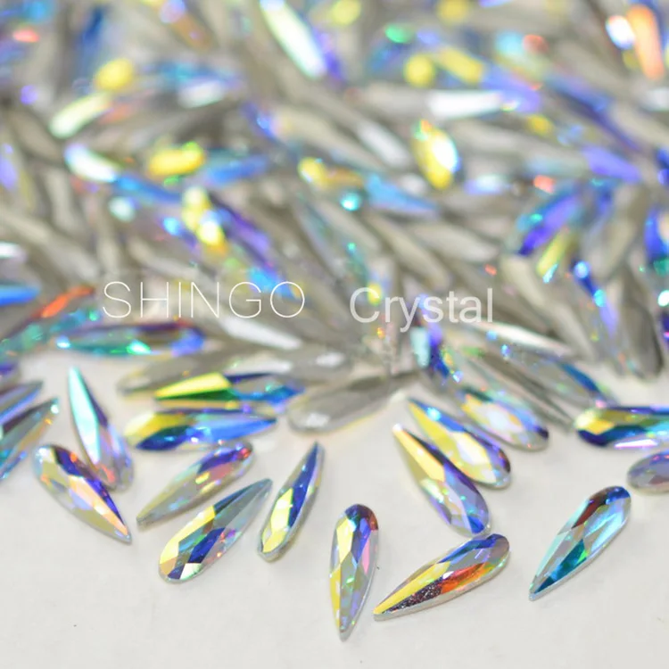 

Free shipping Top Quality sharp and long waterdrop AB color nail art crystal Non Hotfix pointedback nail Rhinestones