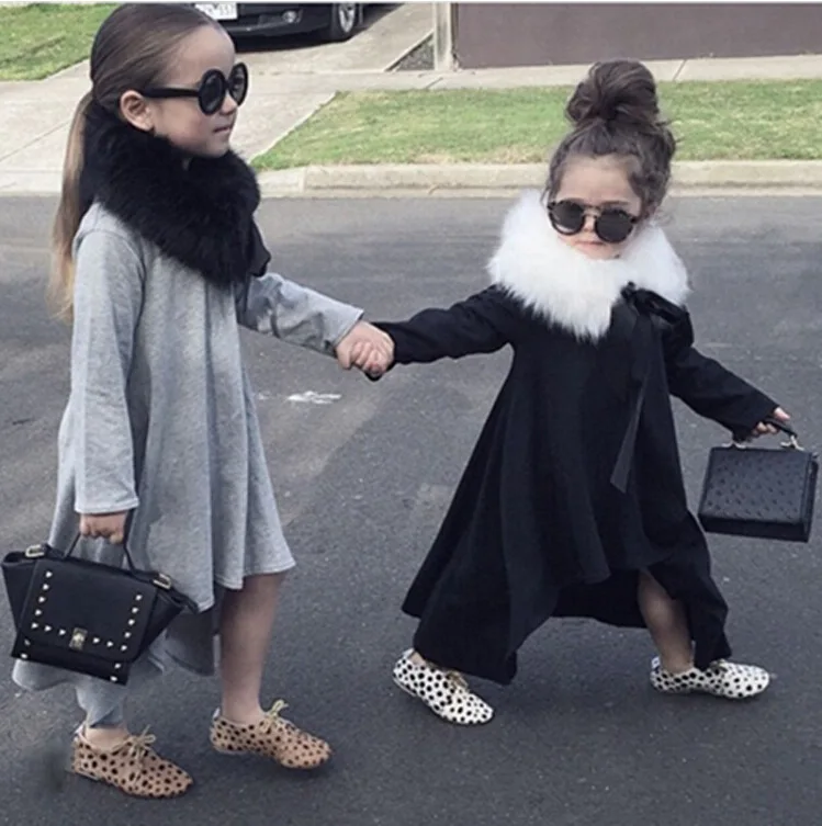

Fashion 2018 Baby Girl Clothes Spring Autumn Solid Gray Black Dress Irregular T shirt Top Girls Clothes Clothing Black Gray