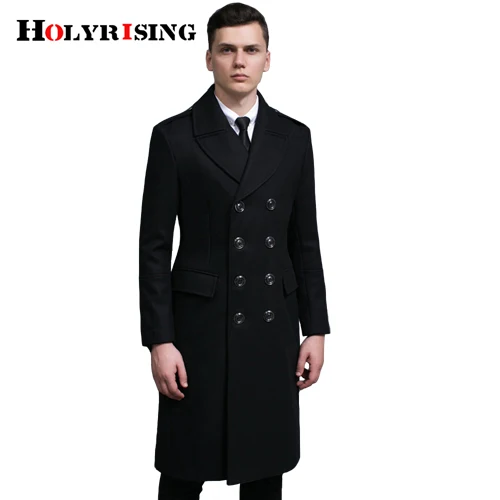 Мужские зимние шерстяные пальто 70% шерсть двойные пуговицы шерстяные пальто Длинная Верхняя одежда S-6XL зимняя Классическая модная деловая ветровка 18428-5 - Цвет: Black