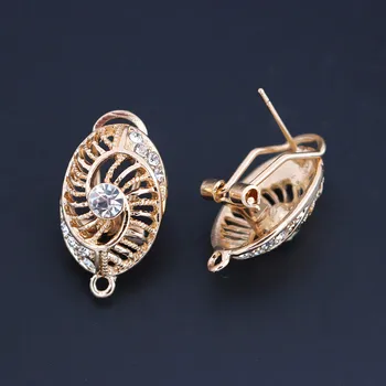 

Earrings Post Clip Back Filigree Oval Base Pave CZ Earrings Connector Linkers For DIY Indian Drop Earrings Jewelry Accessories