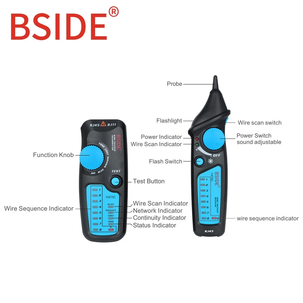 Портативный BSIDE FWT81 кабельный трекер портативный многофункциональный RJ45 RJ11 телефонный провод сеть LAN ТВ электролиния Finder Тестер
