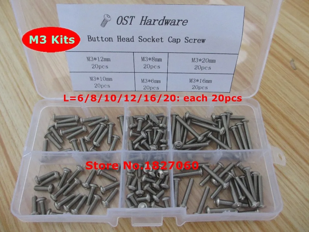 120pcs M3 Screw Kits Iso7380 Allen Bolts Button Head Hex Socket Cap