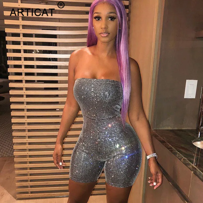 

Articat Sexy Strapless Bodycon Jumpsuit Women Off Shoulder Backless Rompers Womens Jumpsuit Skinny Casual Party Club Playsuit