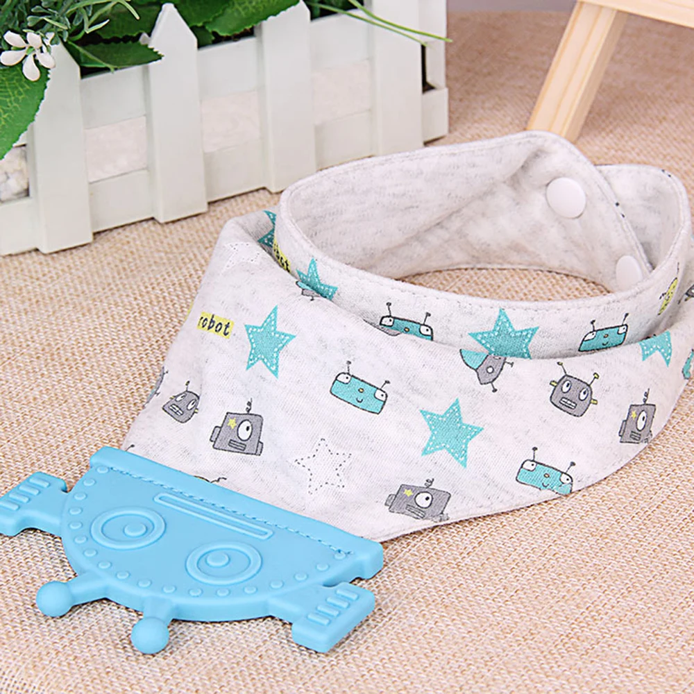 

Cartoon Soft Baby Silicone Saliva Pocket Feeding Teethers Bibs BPA Free Infant Toddlers Cotton Teething Towel Robot-shaped 2018