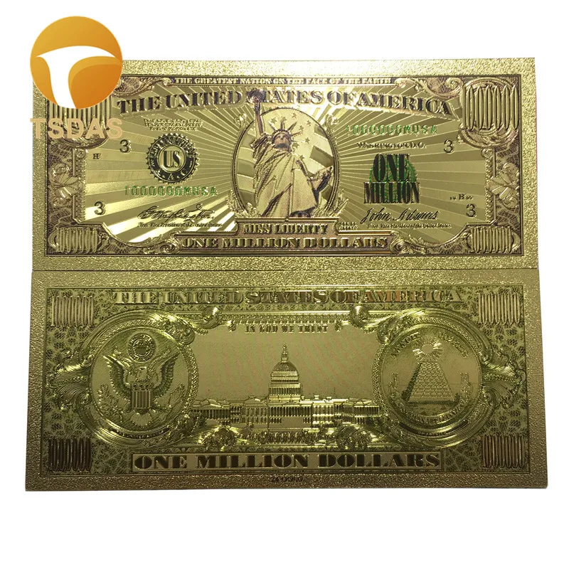 

10Pcs/Lot USA Gold Banknote 1 Million Dollar Banknotes in 24K Gold Plated Colored For Collection Gift