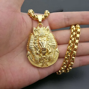 

Hip Hop Gold Silver Color 316L Stainless Steel Animal Wild Boar Anubis Amulet Pendants Necklaces for Men Rapper Jewelry