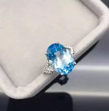 Natural blue topaz gem stone ring Natural gemstone ring S925 sterling silver ring trendy Elegant big round women gift Jewelry