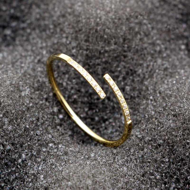 

New Design 1mm Wide Openings Inlaid With 16 Zircon Ring For Women Top Quality Titanium Steel Love Brand Jewelry Wedding Ring