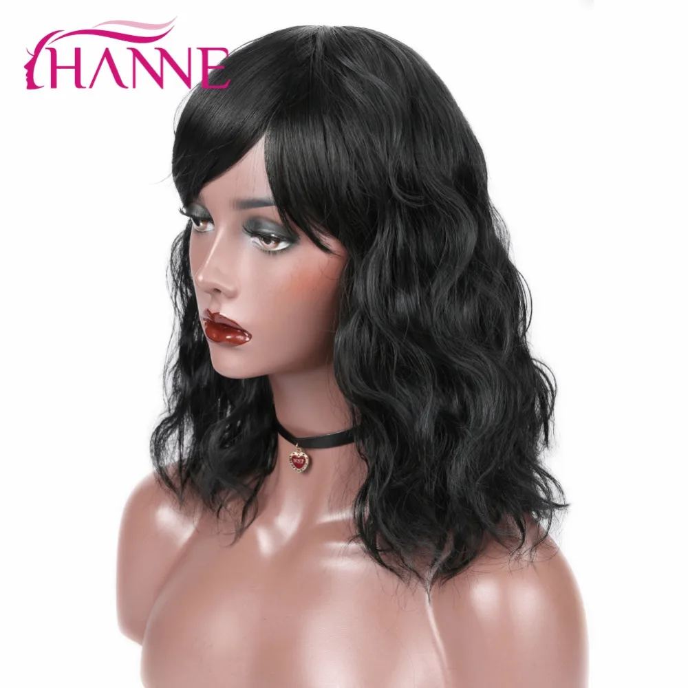 HANNE натуральный волнистый Средний синтетический парик с бесплатной челкой черный/коричневый термостойкие тканевые крылья для африанских американских женщин
