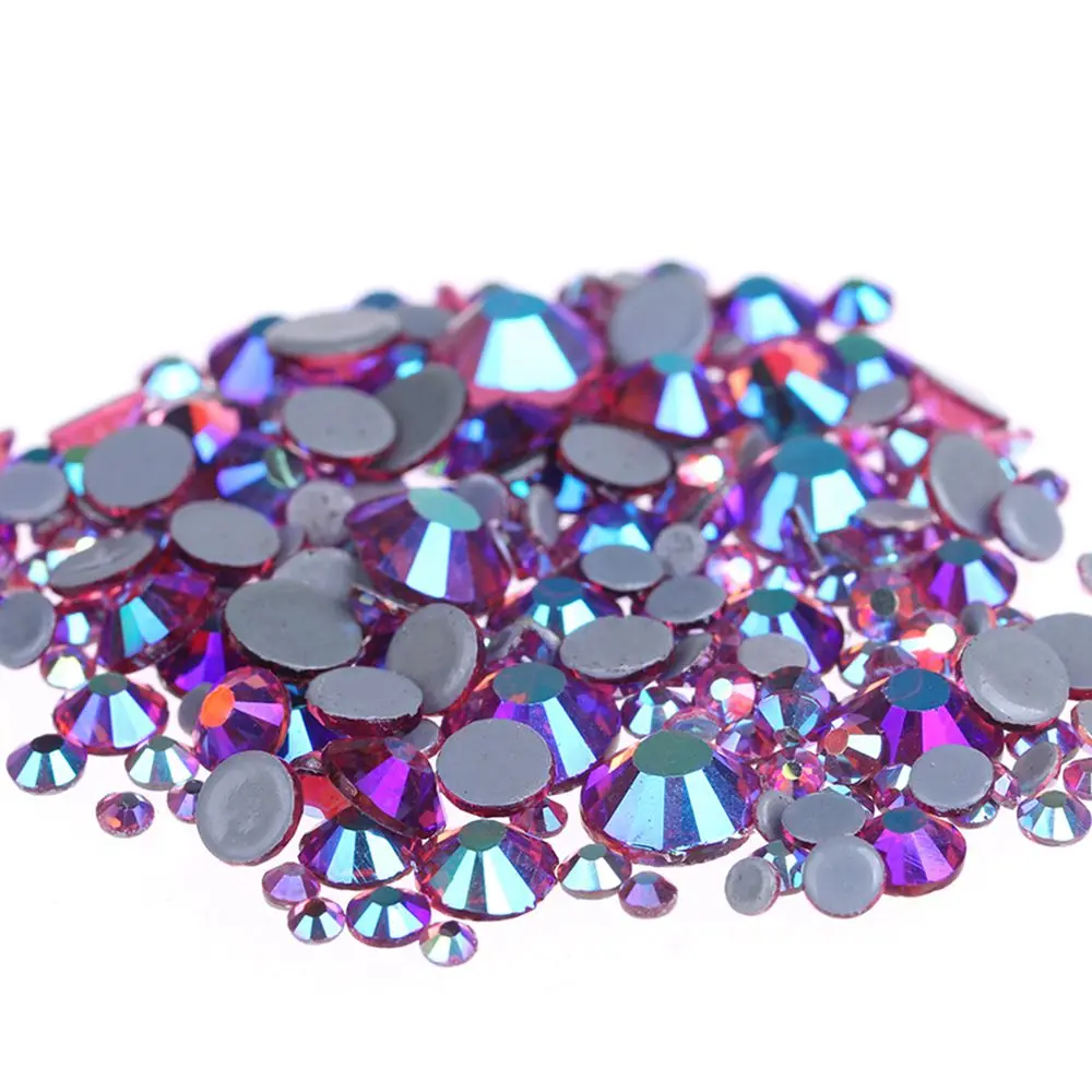 

ROSE AB Color Hotfix Rhinestones ss6-ss30 Flatback Glue Backing Iron On Glass Stones Appliques For Fabric Garments Supplies