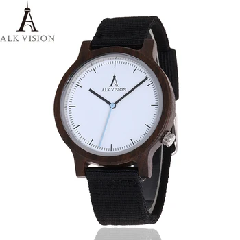 

ALK Vision Mens Wooden Watch Male Wood Canvas nylon strap simple Sports quartz Wristwatch Women ladies Wrist Watch 2018