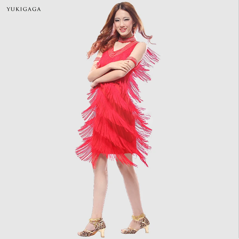 

2019 New Latin Dance Competition Dresses 1920s Flapper Dress 4colors Salsa Dress Tight Sequins Latin Dance Costume