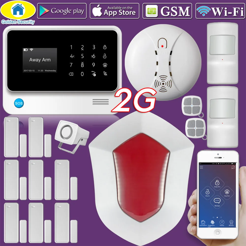 

Golden Security G90B Plus WIFI 2G GSM Russian Spanish English French Dutch Alarm System APP Control Home Security Alarm