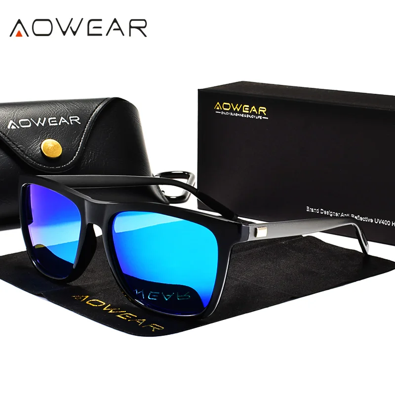 AOWEAR унисекс Прозрачные Квадратные Солнцезащитные очки мужские поляризованные HD очки ночного видения для мужчин и женщин алюминиевые очки для вождения