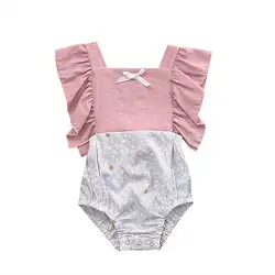 Симпатичные для маленьких девочек лоскутное бабочка рукава комбинезон летняя одежда для малышей 0-24 м