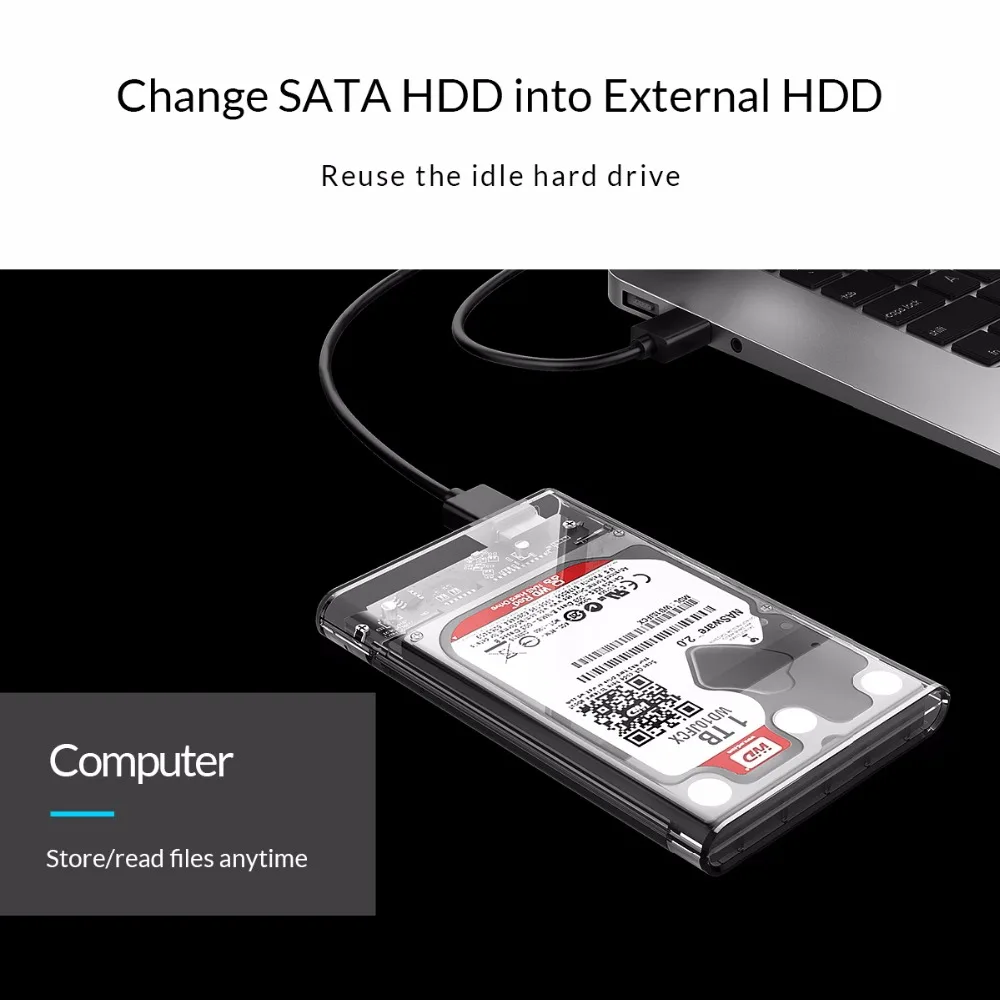  Carcasa ORICO USB C HDD nueva 10 Gpbs USB3.1 Gen2 carcasa de disco duro caja transparente HDD para 