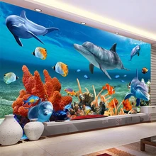Пользовательские фото обои настенная Ткань 3D Мультфильм Подводный мир дельфины Фреска для детской комнаты детская спальня 3D настенное покрытие