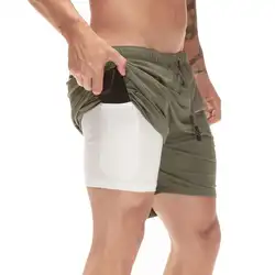 Спортивные мужские фитнес двухслойные встроенные карманы Drawstring шорты Fifth Pants Hot
