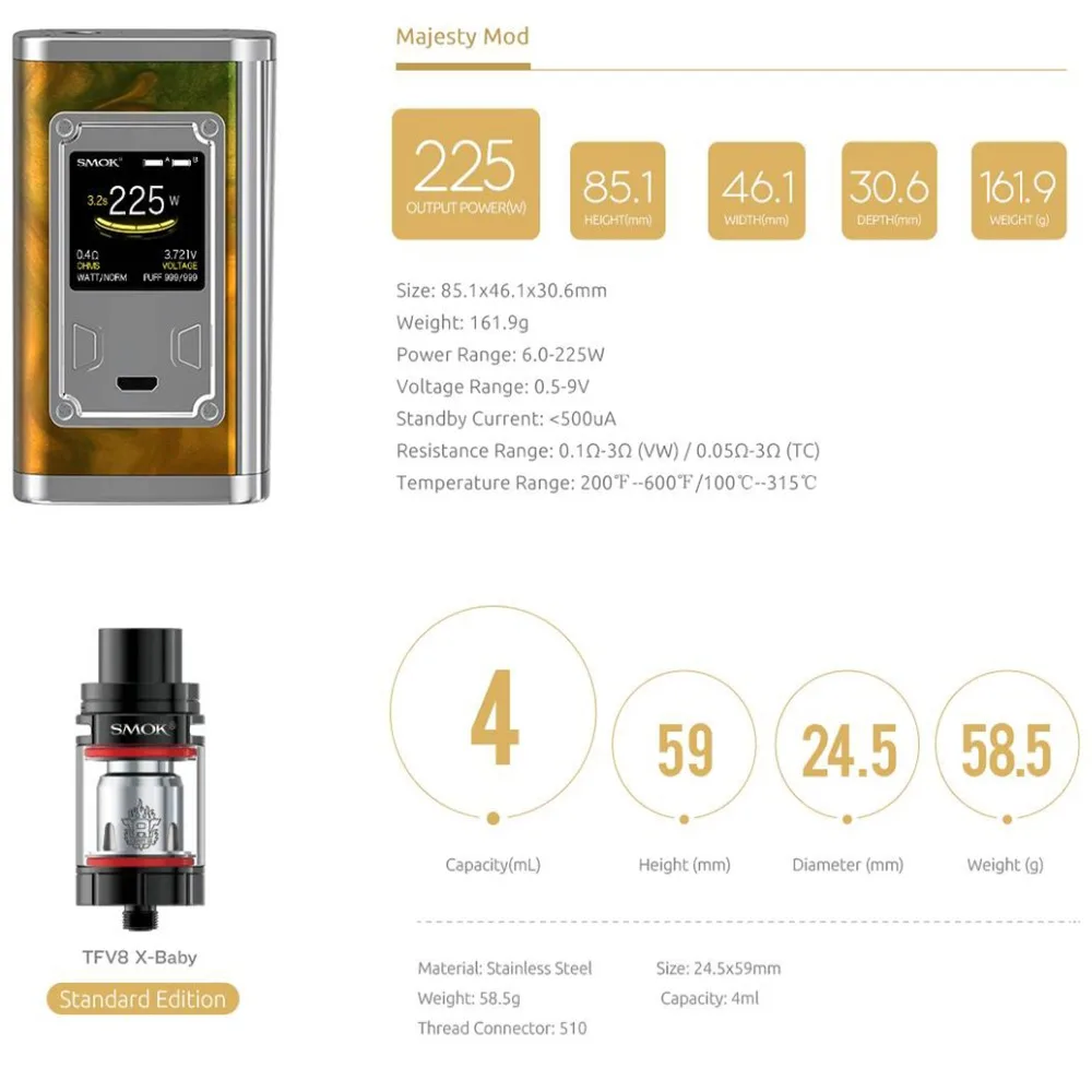 Вейп SMOK Majesty набор из смолы электронная сигарета вейп бокс мод испаритель X Baby VS