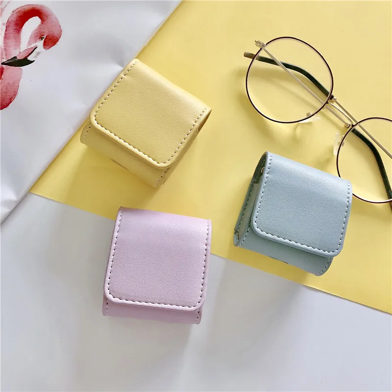 

Korean Style PU Leather Candy Colors Headphone Holster Cases For Apple Airpods 1 2 Protection Earphone Cover Case Accessories