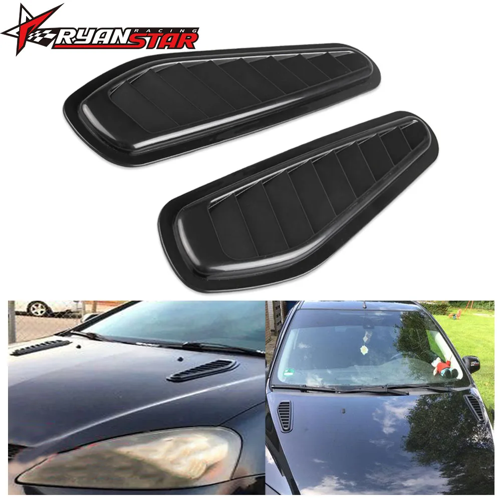 Black Car Decorative Air Flow Intake Scoop Turbo Bonnet Vent Cover Hood Fender
