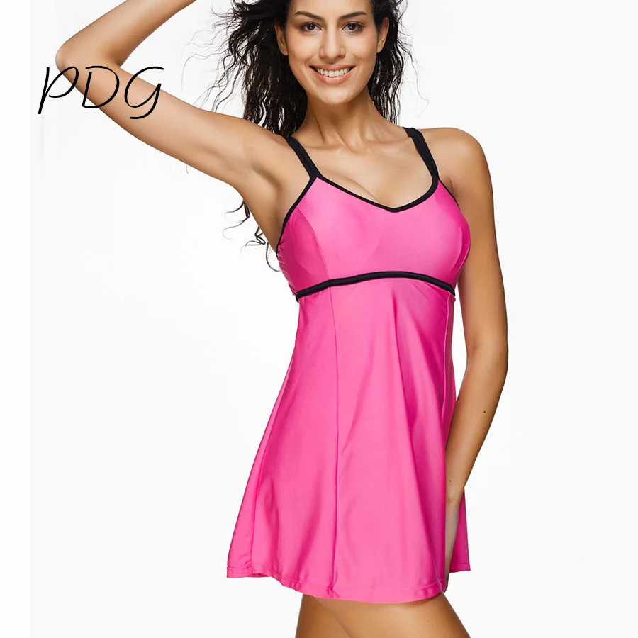 Pink Solid Swimdress Women Beach Skirt Female Swimshuit Women Sports