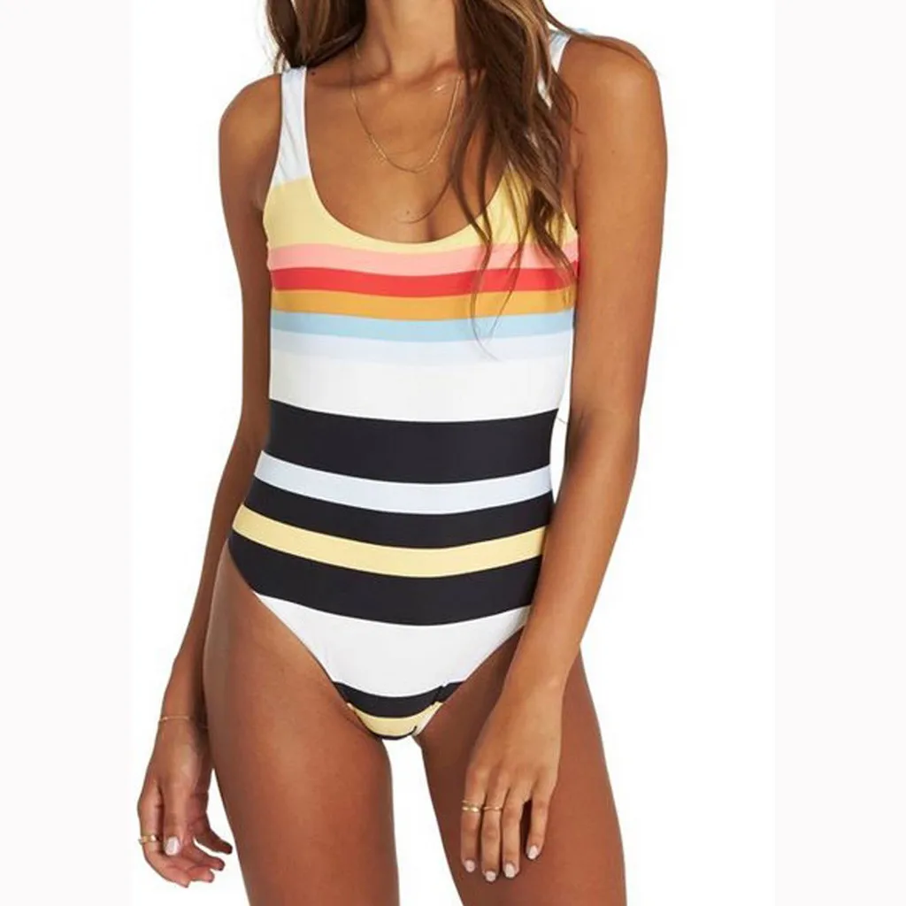 

CHAMSGEND Summer Women's Hot Sale Tank Topless Striped Triangle Swimsuit Beachwear Sexy Fashion One Piece Swimsuit