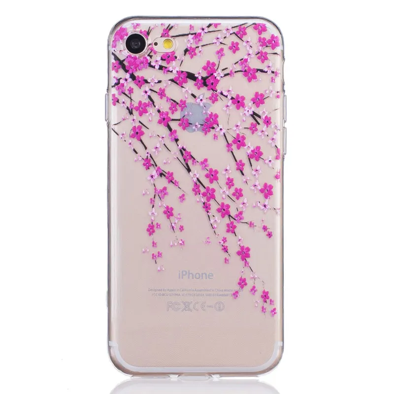 

Fashion Flower Phone Case For iPhone 7 TPU Silicone Soft Back Cover Transparent Phone Case For iPhone 7 Plus Mobilel Phone Cover