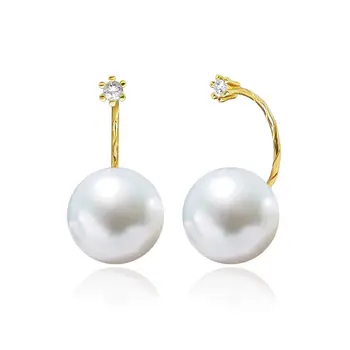 

Classic AAA 10.1mm Real South Sea White Pearl Diamond Earrings 18k Yellow Gold