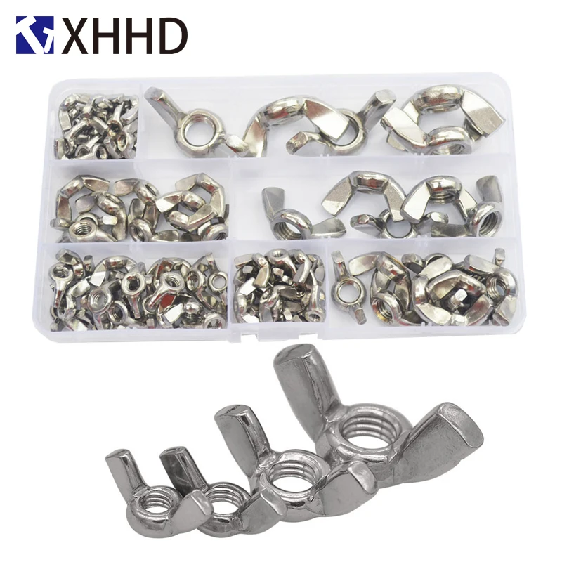

304 Stainless Steel Butterfly Metric Threaded Wing Nuts Set Assortment Kit Box M3 M4 M5 M6 M8 M10 M12