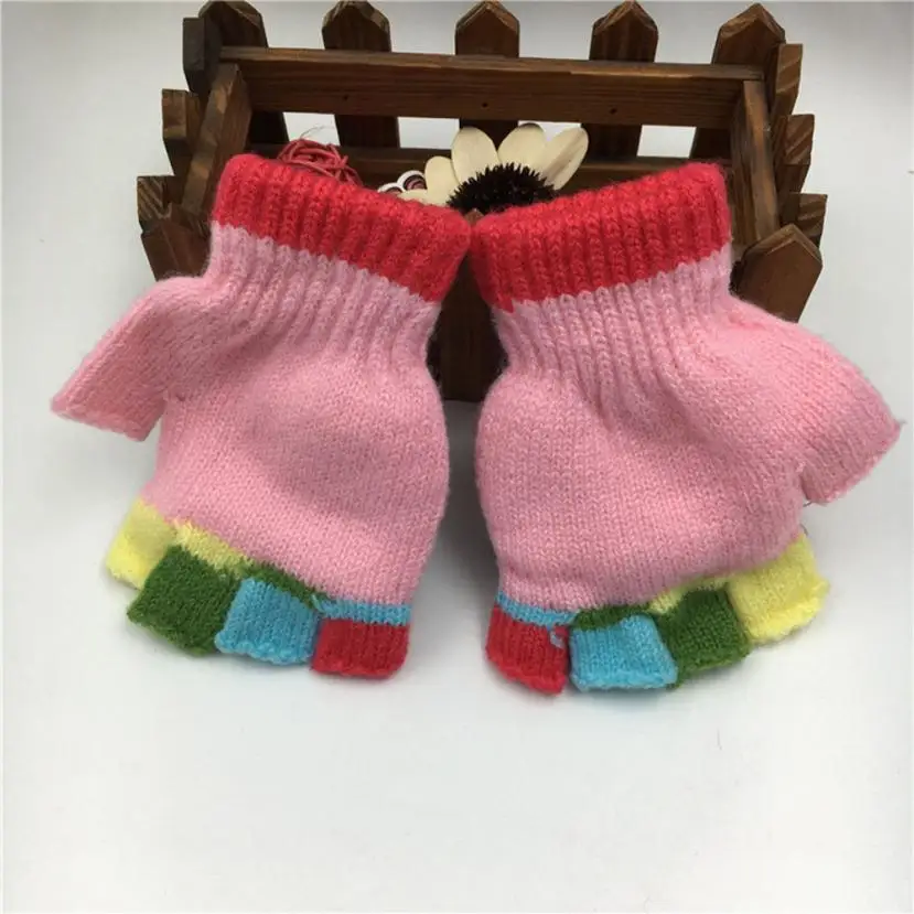 Милые утепленные Лоскутные теплые зимние перчатки для маленьких девочек и мальчиков; милые зимние перчатки для малышей; 8 шт - Цвет: Розовый